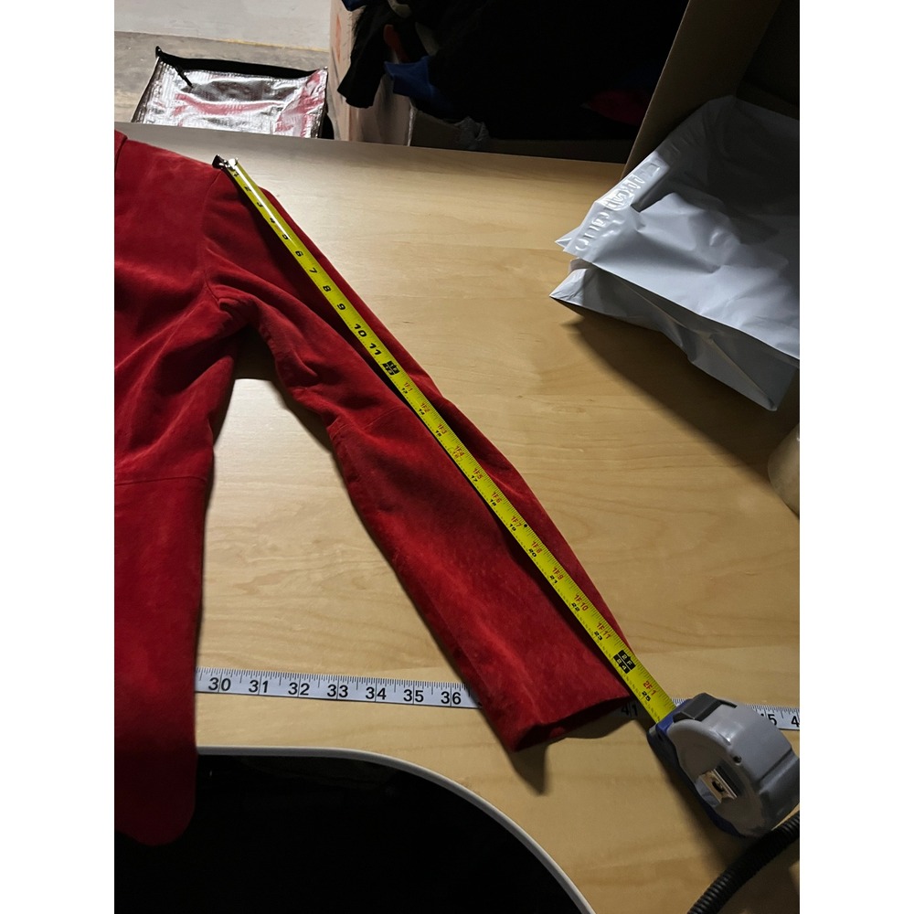 Vintage Liz Claiborne Womens Genuine Suede Jacket M Cherry Red‎ Minimalist Chic - Picture 7 of 9